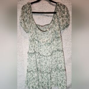 Mi Ami Francesca's XL Sage Green Floral Swing Mini Dress Stretch New